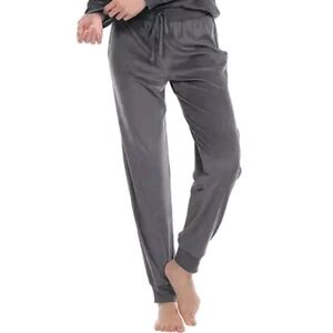 Honeydew Velour Microfleece Stretch Lounge Cuffed Jogger Pant Gray Grey